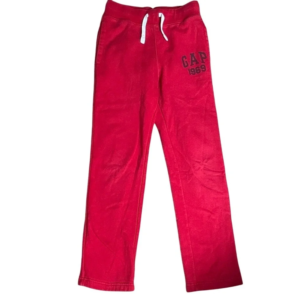 Gap Sweatpants Kids XL 12 Red Good Fleece Lined Logo‎ Joggers